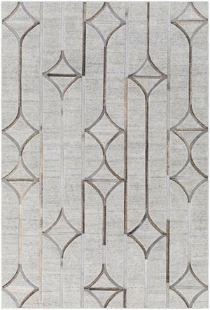 Eloquent ELQ-2304 Modern Viscose, Leather Rug ELQ2304-81012 Ivory, Light Gray, Camel, Dark Brown, Black 80% Viscose, 20% Leather 8'10" x 12'