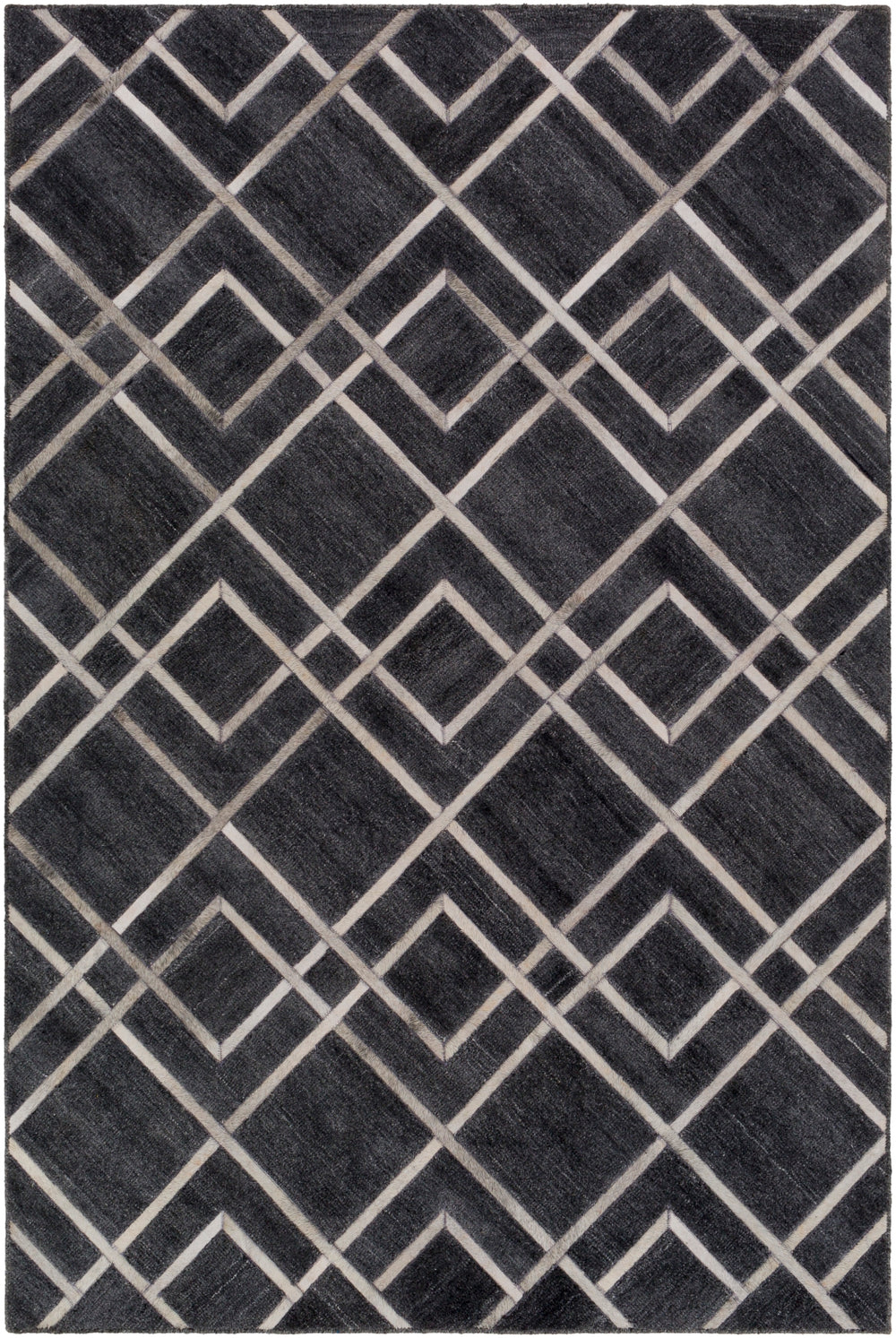 Eloquent ELQ-2305 Modern Viscose, Leather Rug ELQ2305-81012 Charcoal, Medium Gray, Light Gray, Ivory 80% Viscose, 20% Leather 8'10" x 12'