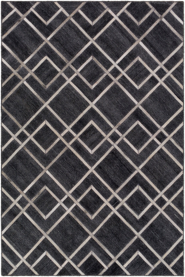 Eloquent ELQ-2305 Modern Viscose, Leather Rug ELQ2305-81012 Charcoal, Medium Gray, Light Gray, Ivory 80% Viscose, 20% Leather 8'10" x 12'
