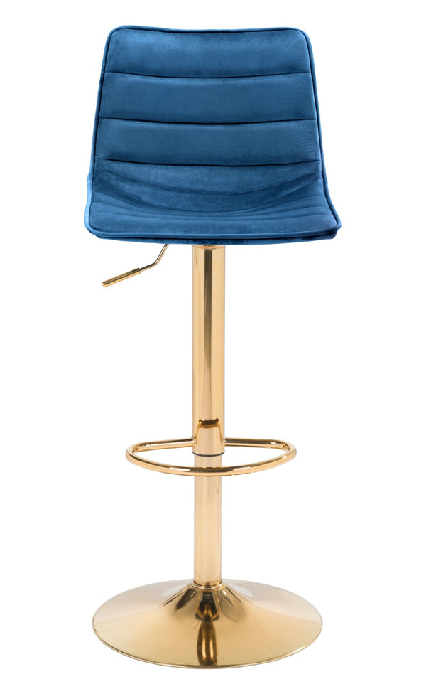 Zuo Modern Prima 100% Polyester, Plywood, Steel Modern Commercial Grade Barstool Dark Blue, Gold 100% Polyester, Plywood, Steel