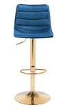 Zuo Modern Prima 100% Polyester, Plywood, Steel Modern Commercial Grade Barstool Dark Blue, Gold 100% Polyester, Plywood, Steel