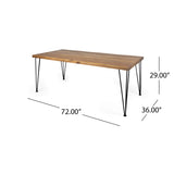 Zion Outdoor Modern Industrial 3 Piece Acacia Wood Picnic Dining Set with Metal Hairpin Legs, Teak and Rustic Metal Noble House