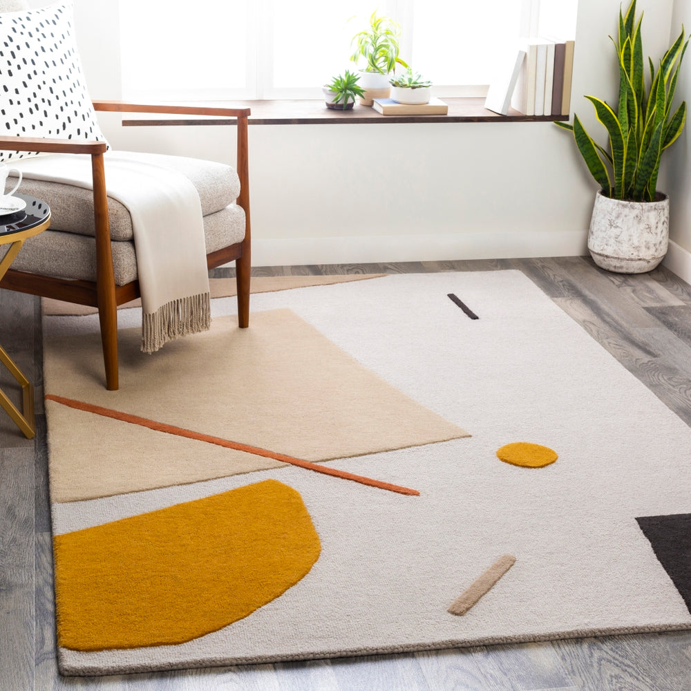 Emma EMM-2300 Modern Wool Rug EMM2300-81012 Burnt Orange, Mustard, Khaki, Black, Camel, Light Gray 100% Wool 8'10" x 12'