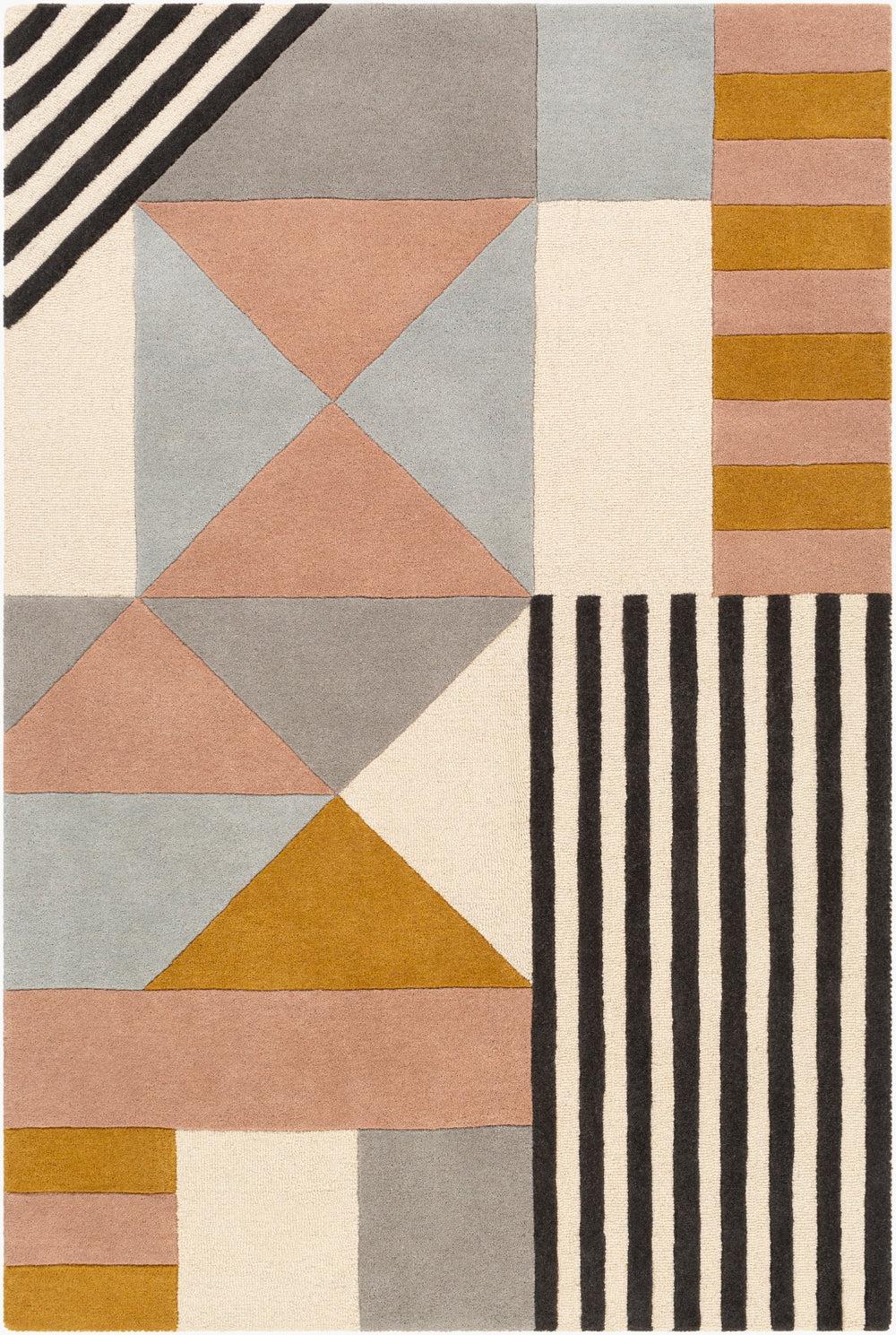 Emma EMM-2302 Modern Wool Rug EMM2302-69 Cream, Light Gray, Mustard, Camel, Black, Medium Gray 100% Wool 6' x 9'