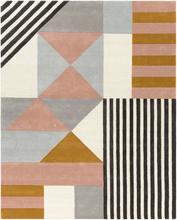 Emma EMM-2302 Modern Wool Rug EMM2302-810 Cream, Light Gray, Mustard, Camel, Black, Medium Gray 100% Wool 8' x 10'