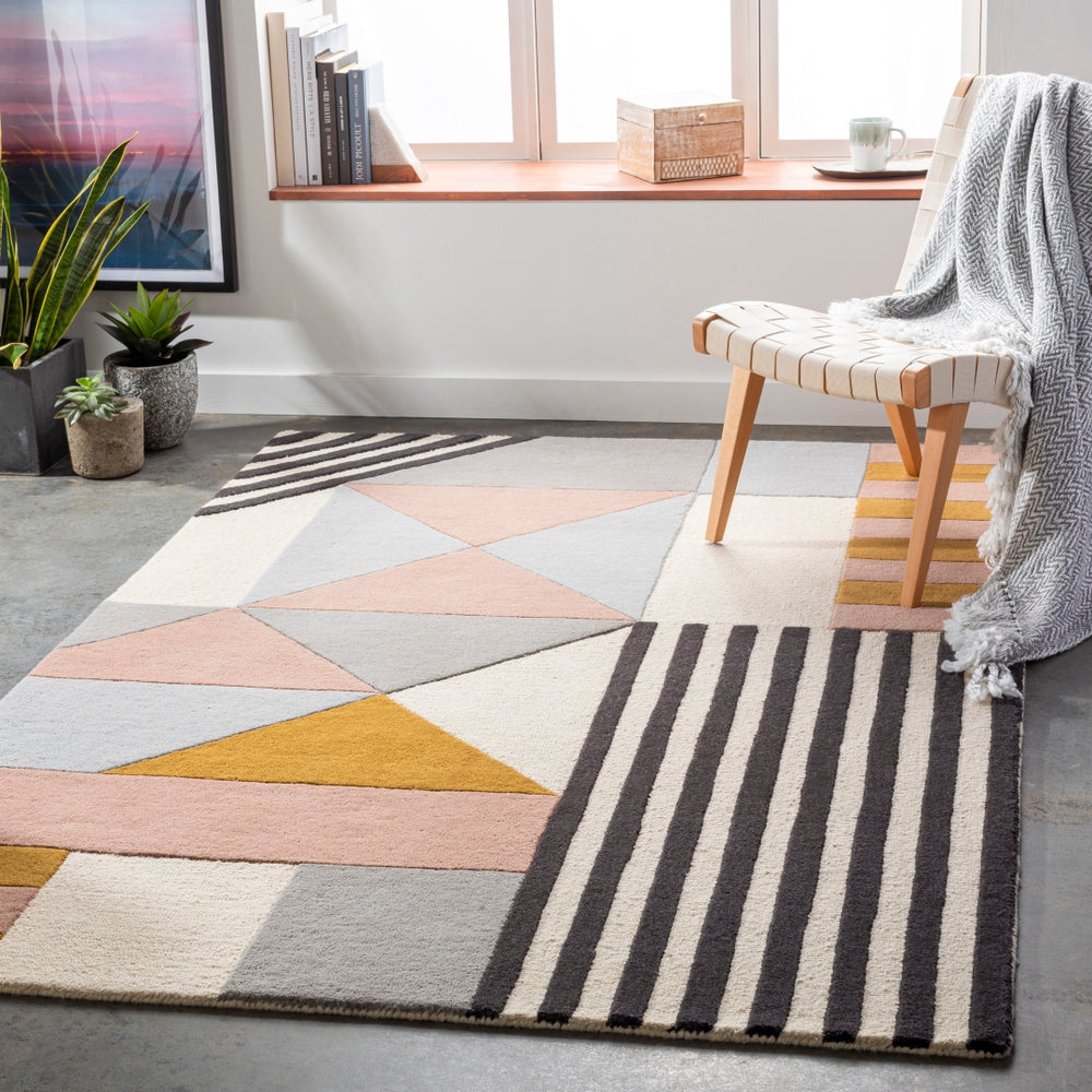 Emma EMM-2302 Modern Wool Rug EMM2302-69 Cream, Light Gray, Mustard, Camel, Black, Medium Gray 100% Wool 6' x 9'