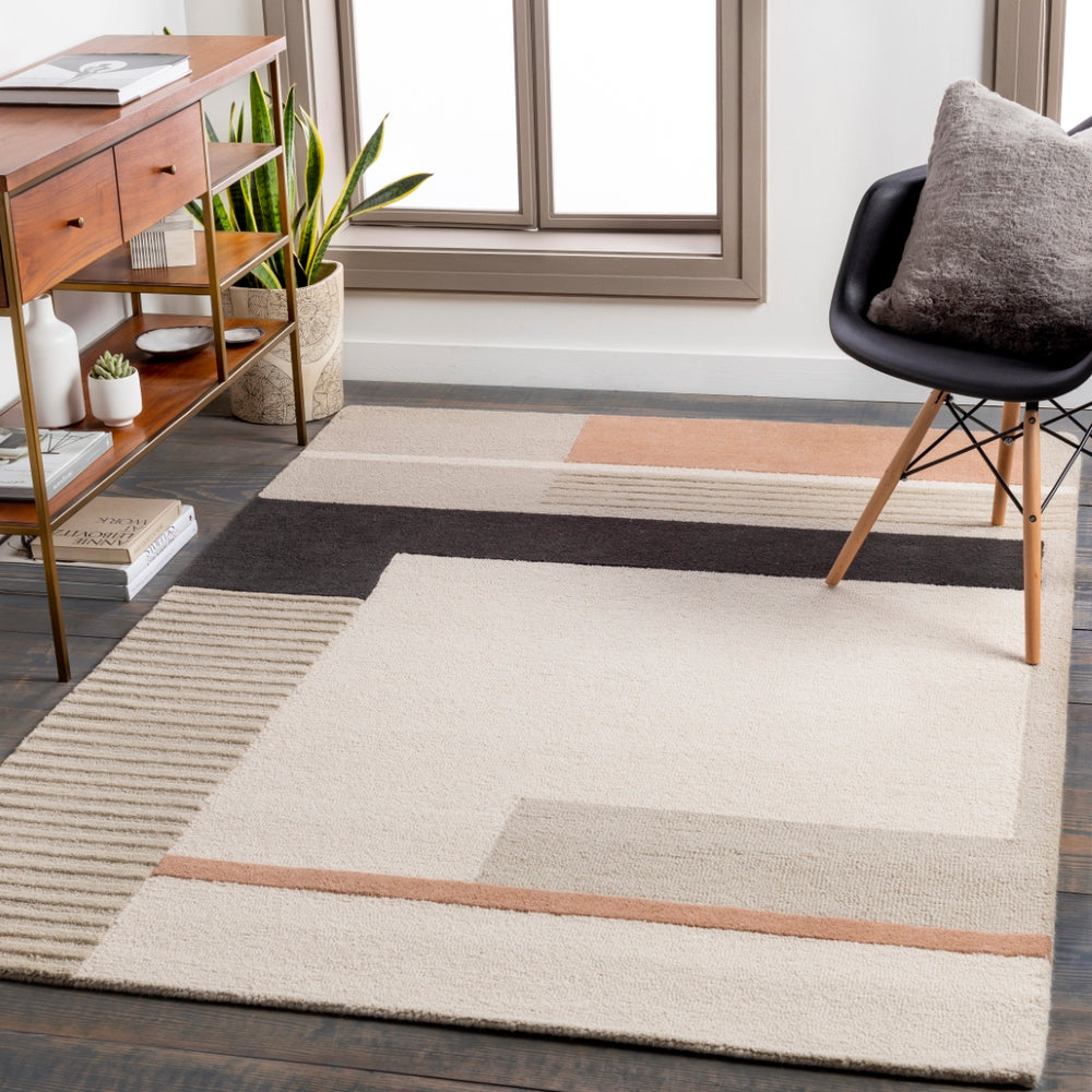 Emma EMM-2303 Modern Wool Rug EMM2303-69 Khaki, Charcoal, Camel 100% Wool 6' x 9'