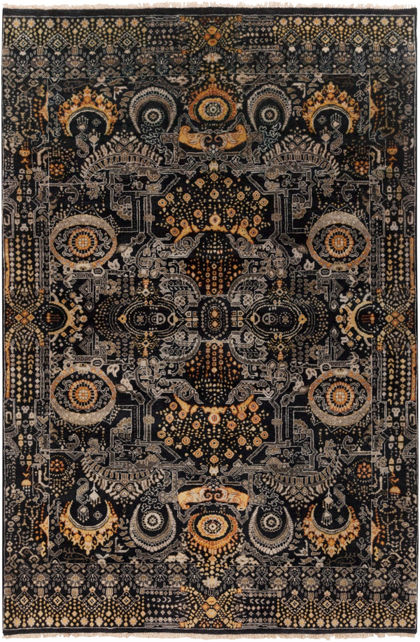 Empress EMS-7000 Traditional Wool Rug EMS7000-913 Black, Saffron, Charcoal, Burnt Orange, Medium Gray 100% Wool 9' x 13'
