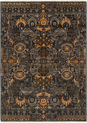 Empress EMS-7000 Traditional Wool Rug EMS7000-811 Black, Saffron, Charcoal, Burnt Orange, Medium Gray 100% Wool 8' x 11'