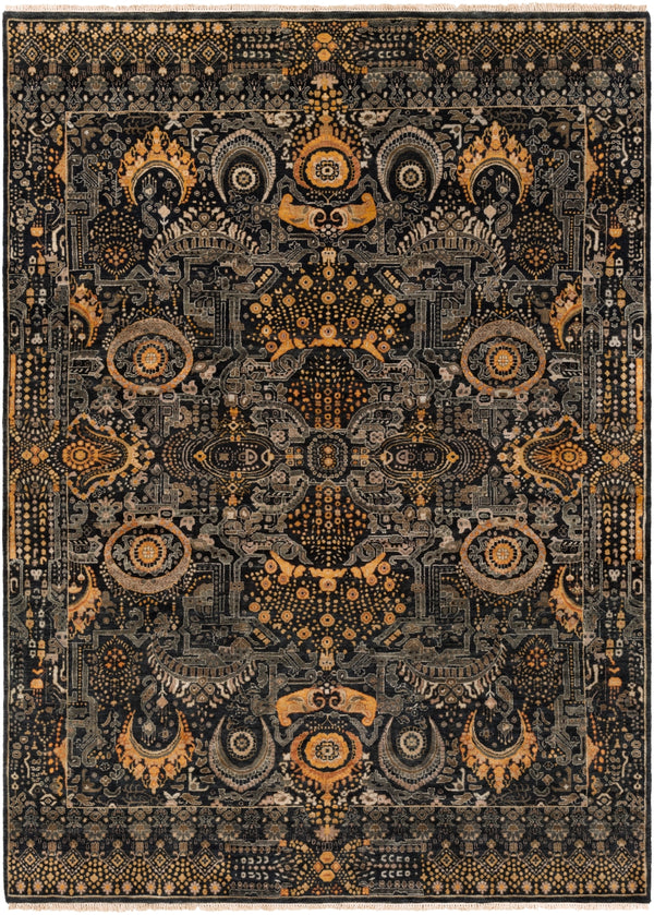 Empress EMS-7000 Traditional Wool Rug EMS7000-811 Black, Saffron, Charcoal, Burnt Orange, Medium Gray 100% Wool 8' x 11'