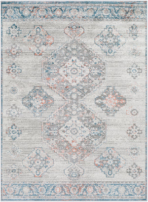 Enfield ENF-2306 Traditional Polypropylene, Polyester Rug ENF2306-81012 Teal, Aqua, Burnt Orange, Coral, Medium Gray, Light Gray, Cream 60% Polypropylene, 40% Polyester 8'10" x 12'