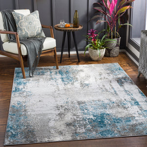 Enfield ENF-2307 Modern Polypropylene, Polyester Rug ENF2307-81012 Teal, Aqua, Medium Gray, Light Gray, Cream 60% Polypropylene, 40% Polyester 8'10" x 12'