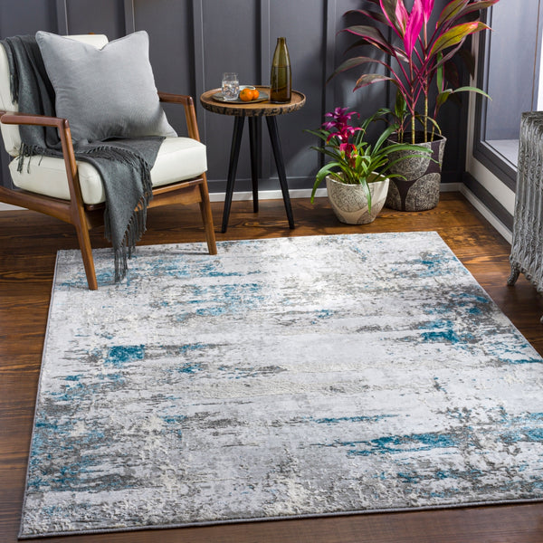 Enfield ENF-2311 Modern Polypropylene, Polyester Rug ENF2311-81012 Teal, Aqua, Charcoal, Medium Gray, Light Gray, Cream 60% Polypropylene, 40% Polyester 8'10" x 12'