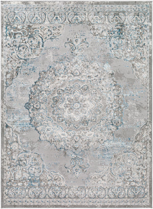 Enfield ENF-2324 Traditional Polypropylene, Polyester Rug ENF2324-81012 Teal, Aqua, Charcoal, Medium Gray, Light Gray, Cream 60% Polypropylene, 40% Polyester 8'10" x 12'