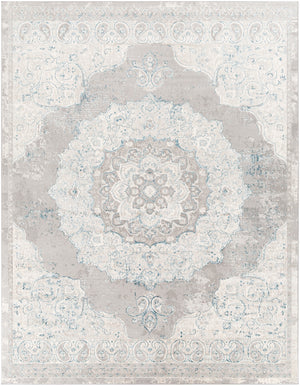 Enfield ENF-2324 Traditional Polypropylene, Polyester Rug ENF2324-71010 Teal, Aqua, Charcoal, Medium Gray, Light Gray, Cream 60% Polypropylene, 40% Polyester 7'10" x 10'
