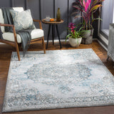 Enfield ENF-2324 Traditional Polypropylene, Polyester Rug ENF2324-81012 Teal, Aqua, Charcoal, Medium Gray, Light Gray, Cream 60% Polypropylene, 40% Polyester 8'10" x 12'