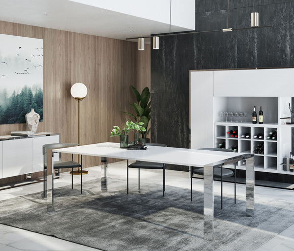 VIG Furniture Modrest Fauna - Modern White High Gloss & Stainless Steel Chrome Dining Table VGBBBN-2T-WHT-DT