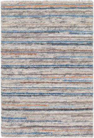 Enlightenment ENL-1000 Modern Wool, Viscose Rug ENL1000-913 Ivory, Black, Dark Brown, Denim, Burnt Orange, Charcoal, Sky Blue 70% Wool, 30% Viscose 9' x 13'