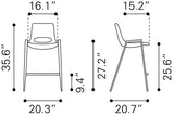 English Elm EE2703 100% Polyurethane, Plywood, Steel Modern Commercial Grade Counter Chair Set - Set of 2 White, Black 100% Polyurethane, Plywood, Steel