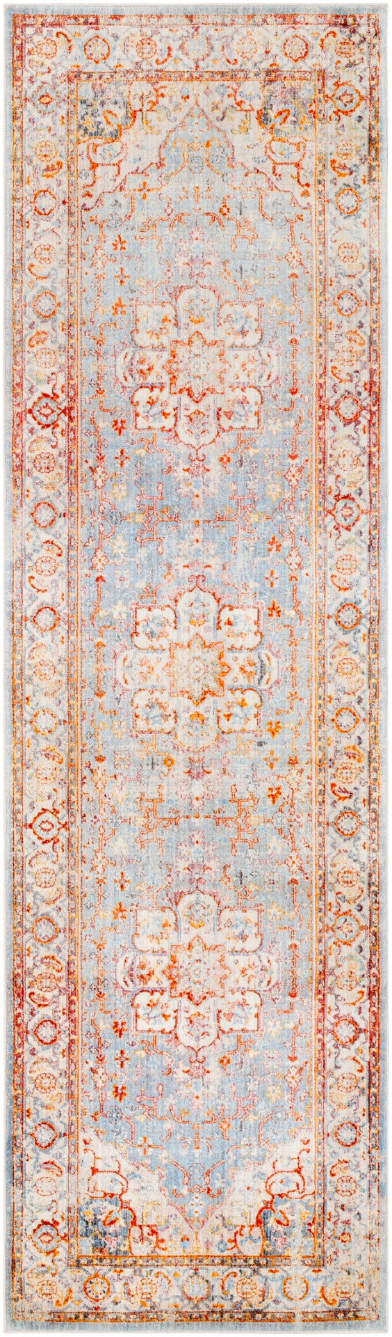 Ephesians EPC-2303 Traditional Polyester Rug EPC2303-279 Burnt Orange, Saffron, Rose, Cream, Beige, Medium Gray, Silver Gray, Pale Pink, Black 100% Polyester 2'7" x 9'