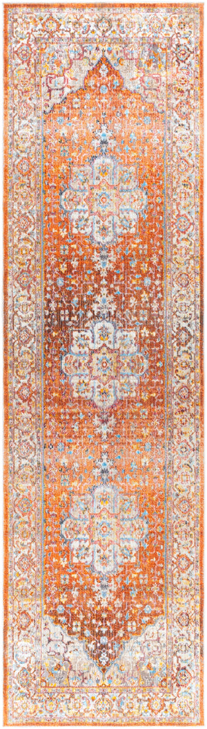 Ephesians EPC-2304 Traditional Polyester Rug EPC2304-279 Burnt Orange, Pale Pink, Medium Gray, Cream, Beige, Aqua, Silver Gray, Saffron, Camel 100% Polyester 2'7" x 9'