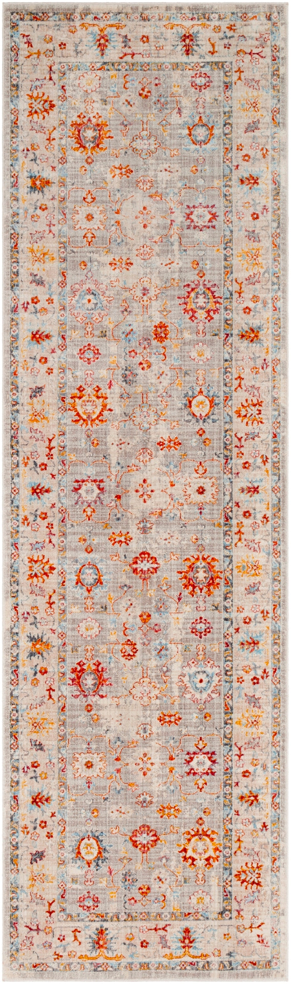 Ephesians EPC-2307 Traditional Polyester Rug EPC2307-279 Saffron, Burnt Orange, Medium Gray, Silver Gray, Beige, Cream, Pale Pink, Rose, Aqua, Black 100% Polyester 2'7" x 9'