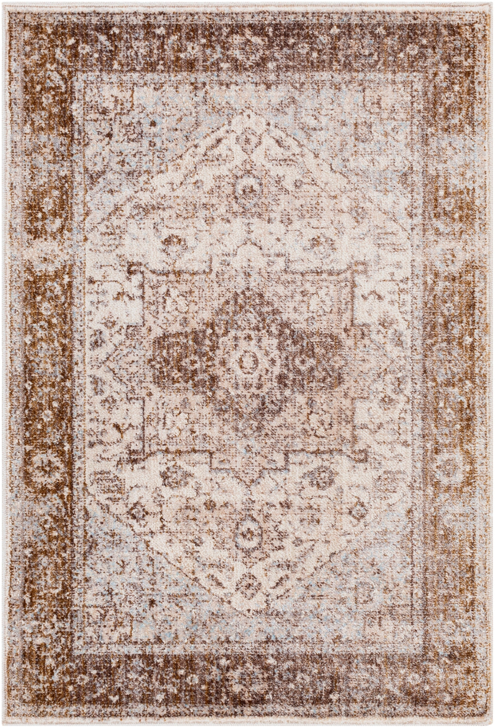 Ephesians EPC-2313 Traditional Polyester Rug EPC2313-91210 Dark Brown, Pale Pink, Beige, Medium Gray, Silver Gray, Aqua 100% Polyester 9' x 12'10"