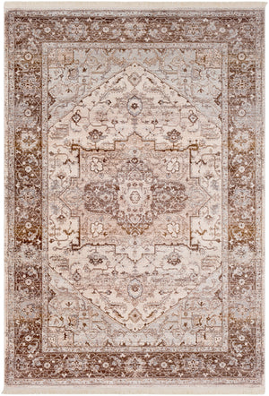 Ephesians EPC-2313 Traditional Polyester Rug EPC2313-579 Dark Brown, Pale Pink, Beige, Medium Gray, Silver Gray, Aqua 100% Polyester 5' x 7'9"