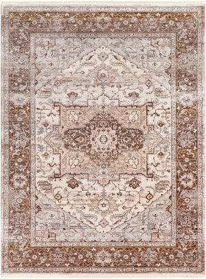 Ephesians EPC-2313 Traditional Polyester Rug EPC2313-710103 Dark Brown, Pale Pink, Beige, Medium Gray, Silver Gray, Aqua 100% Polyester 7'10" x 10'2"