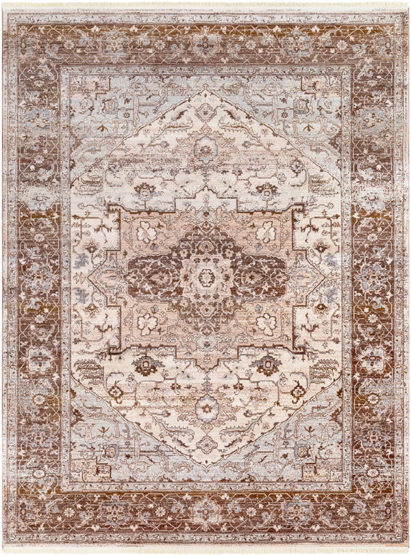 Ephesians EPC-2313 Traditional Polyester Rug EPC2313-710103 Dark Brown, Pale Pink, Beige, Medium Gray, Silver Gray, Aqua 100% Polyester 7'10" x 10'2"