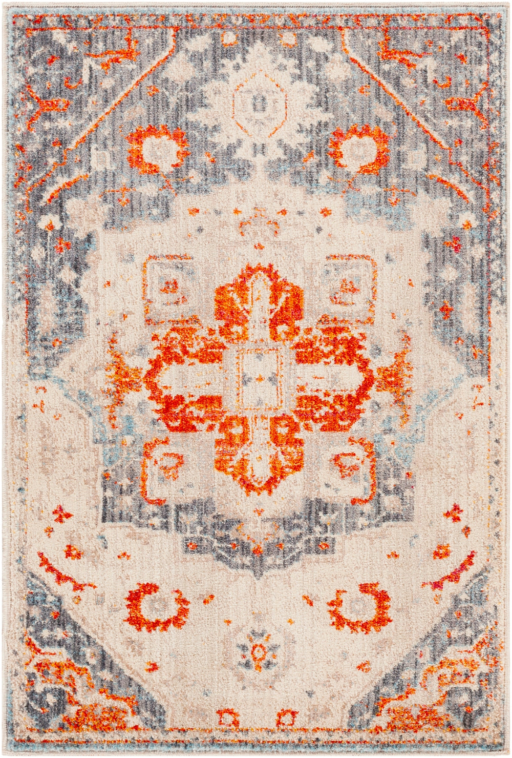 Ephesians EPC-2314 Traditional Polyester Rug EPC2314-91210 Burnt Orange, Bright Red, Aqua, Rose, Saffron, Cream, Beige, Medium Gray, Silver Gray, Black 100% Polyester 9' x 12'10"