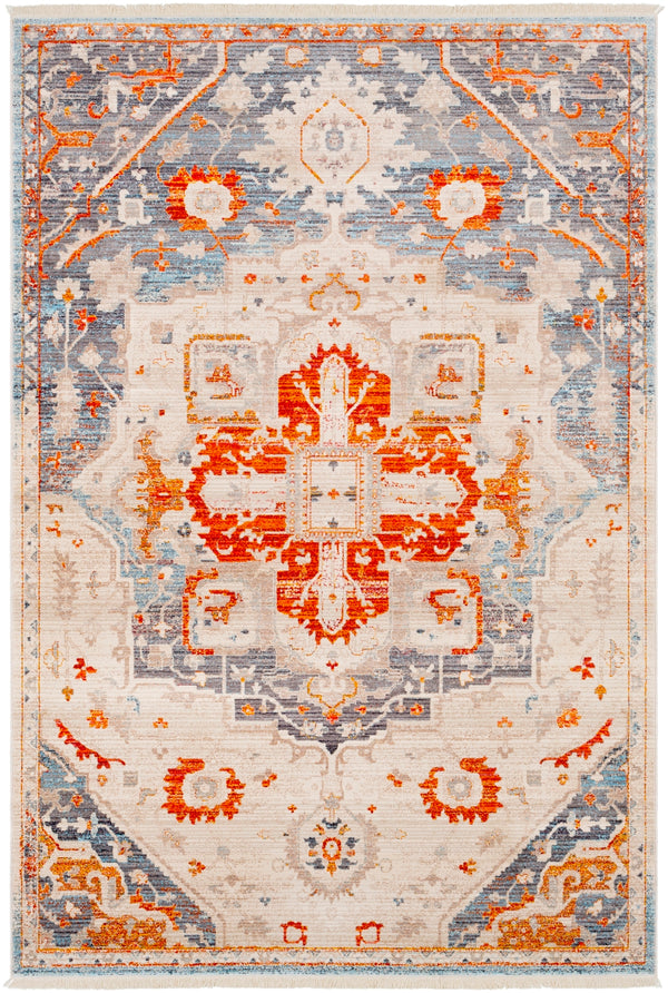 Ephesians EPC-2314 Traditional Polyester Rug EPC2314-579 Burnt Orange, Bright Red, Aqua, Rose, Saffron, Cream, Beige, Medium Gray, Silver Gray, Black 100% Polyester 5' x 7'9"
