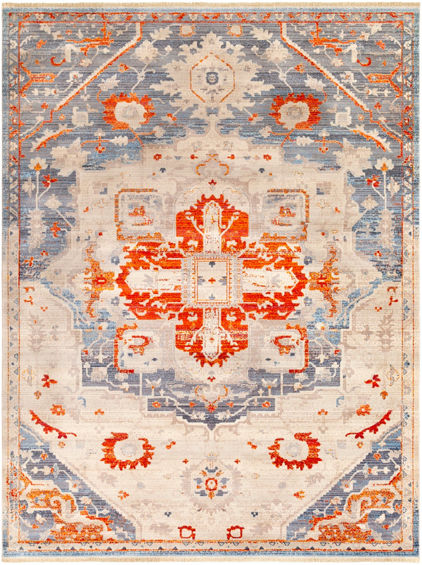 Ephesians EPC-2314 Traditional Polyester Rug EPC2314-710103 Burnt Orange, Bright Red, Aqua, Rose, Saffron, Cream, Beige, Medium Gray, Silver Gray, Black 100% Polyester 7'10" x 10'2"