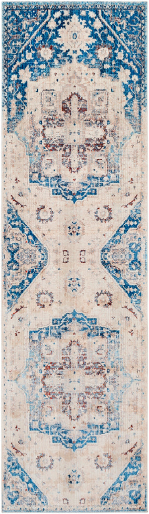 Ephesians EPC-2315 Traditional Polyester Rug EPC2315-279 Sky Blue, Cream, Beige, Burnt Orange, Bright Red 100% Polyester 2'7" x 9'