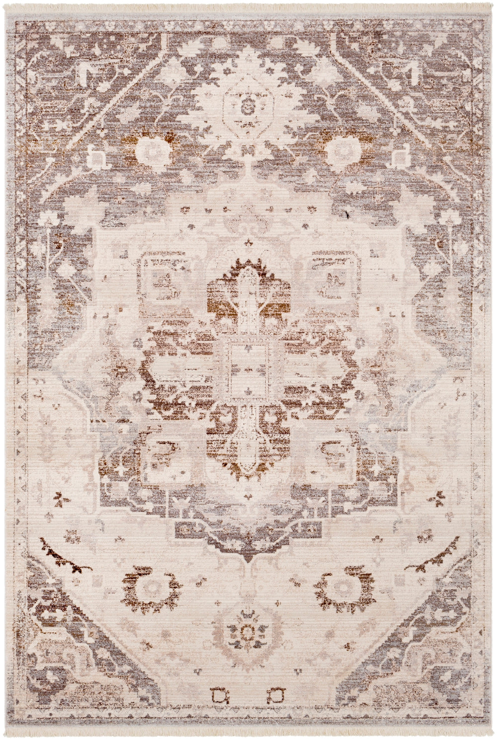 Ephesians EPC-2316 Traditional Polyester Rug EPC2316-91210 Silver Gray, Medium Gray, Cream, Beige, Dark Brown, Black 100% Polyester 9' x 12'10"