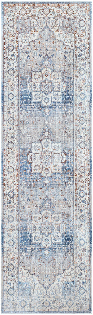 Ephesians EPC-2317 Traditional Polyester Rug EPC2317-279 Sky Blue, Beige, Medium Gray, Silver Gray, Wheat, Tan, Camel, Aqua 100% Polyester 2'7" x 9'
