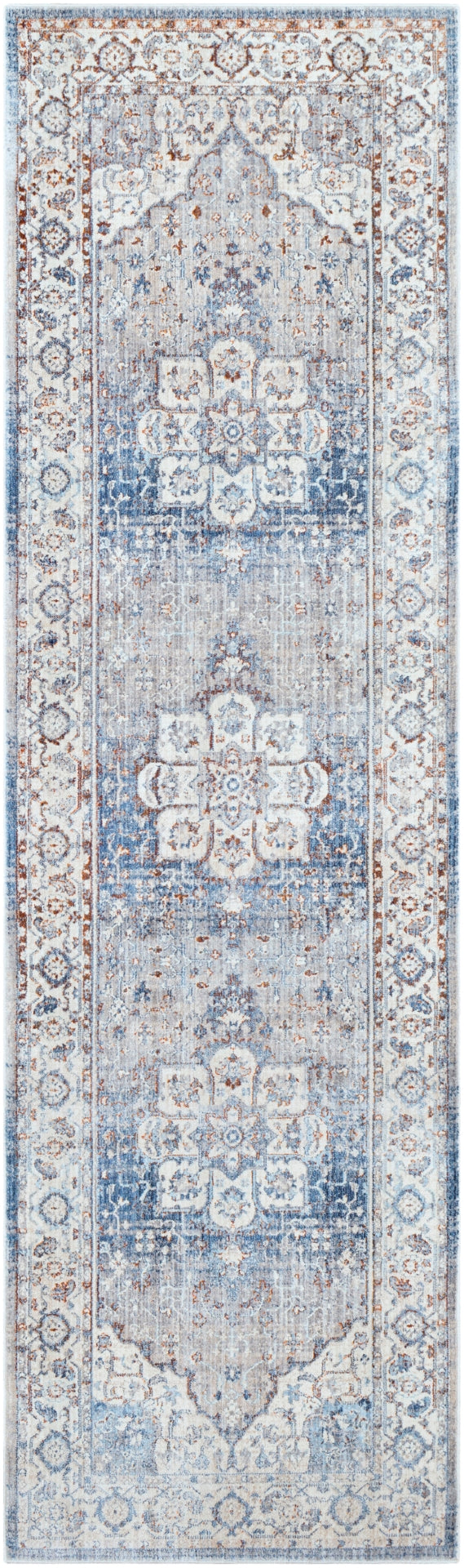 Ephesians EPC-2317 Traditional Polyester Rug EPC2317-279 Sky Blue, Beige, Medium Gray, Silver Gray, Wheat, Tan, Camel, Aqua 100% Polyester 2'7" x 9'
