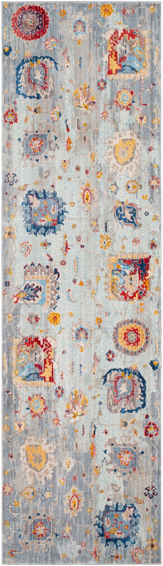 Ephesians EPC-2318 Traditional Polyester Rug EPC2318-279 Aqua, Cream, Medium Gray, Silver Gray, Saffron, Burnt Orange, Pale Pink, Rose, Sky Blue 100% Polyester 2'7" x 9'