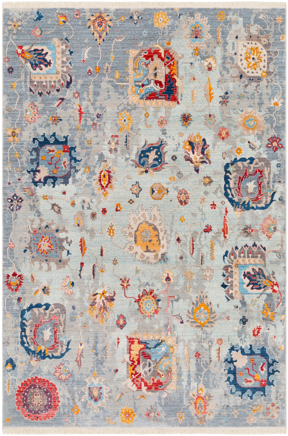 Ephesians EPC-2318 Traditional Polyester Rug EPC2318-91210 Aqua, Cream, Medium Gray, Silver Gray, Saffron, Burnt Orange, Pale Pink, Rose, Sky Blue 100% Polyester 9' x 12'10"