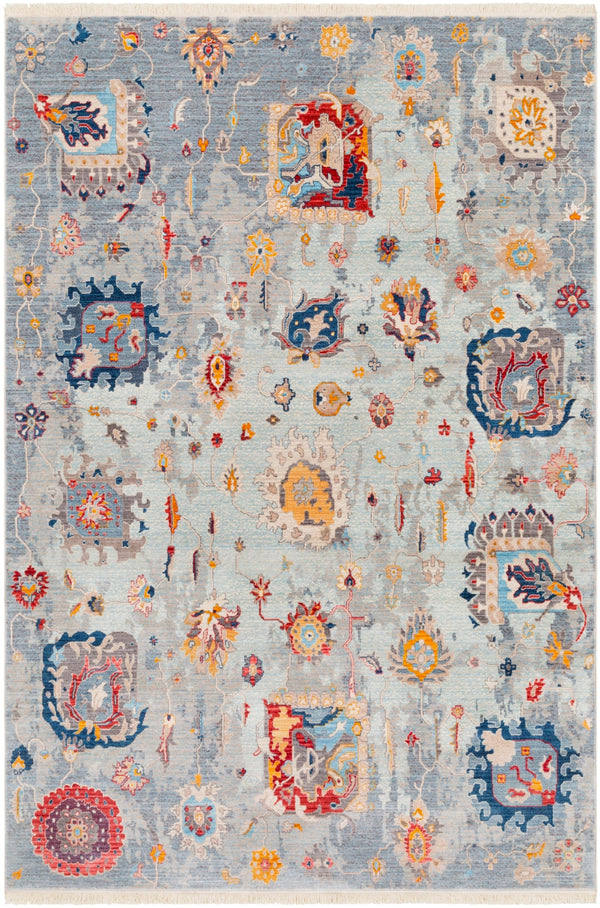 Ephesians EPC-2318 Traditional Polyester Rug EPC2318-91210 Aqua, Cream, Medium Gray, Silver Gray, Saffron, Burnt Orange, Pale Pink, Rose, Sky Blue 100% Polyester 9' x 12'10"