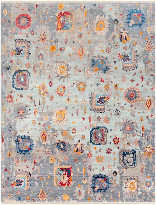 Ephesians EPC-2318 Traditional Polyester Rug EPC2318-710103 Aqua, Cream, Medium Gray, Silver Gray, Saffron, Burnt Orange, Pale Pink, Rose, Sky Blue 100% Polyester 7'10" x 10'2"