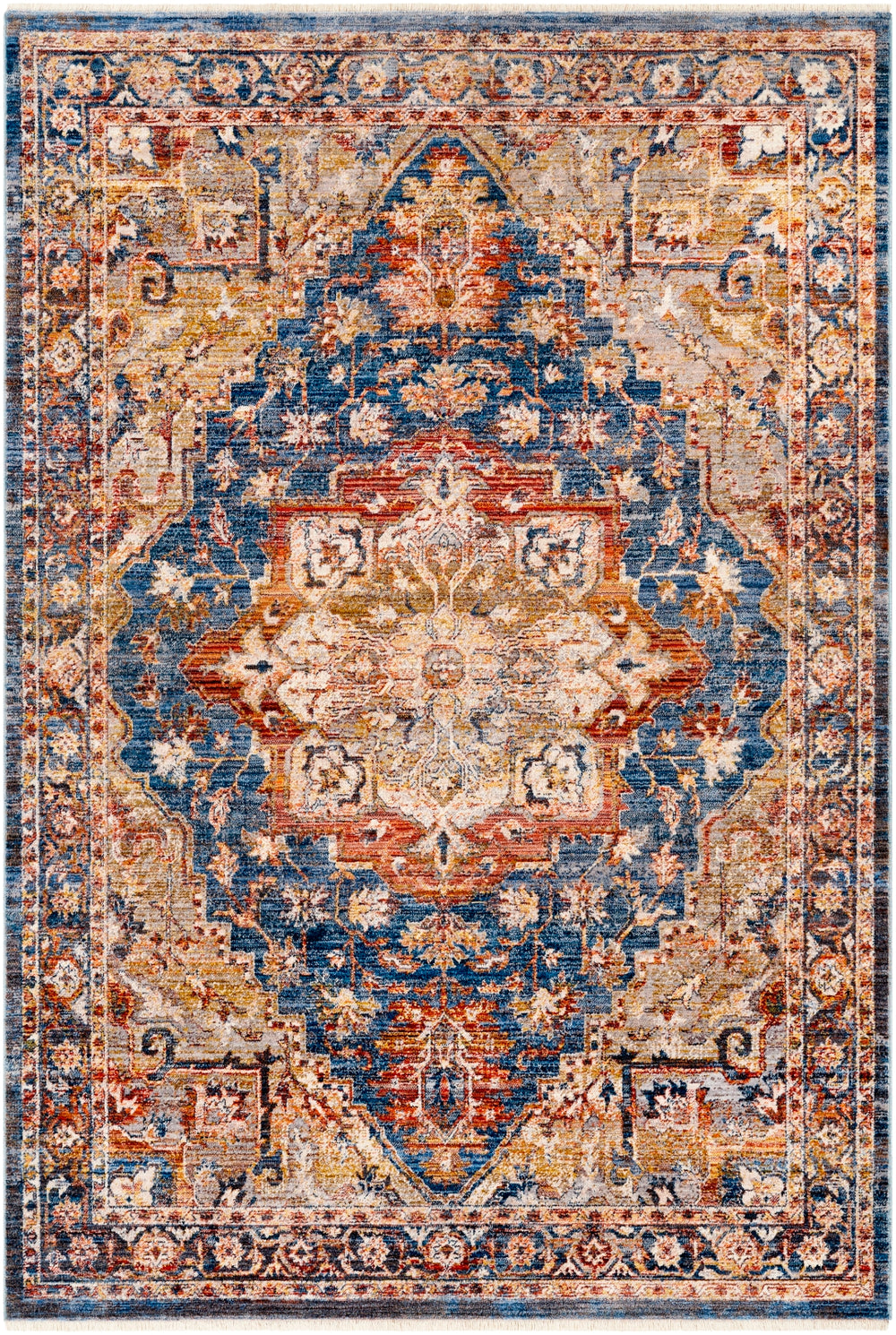Ephesians EPC-2337 Traditional Polyester Rug EPC2337-81013 Dark Blue, Denim, Burnt Orange, Saffron, Olive, Medium Gray, Peach, Beige 100% Polyester 8'10" x 13'