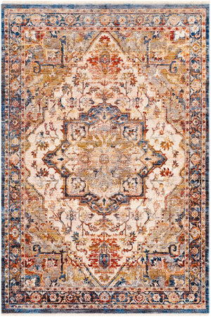 Ephesians EPC-2339 Traditional Polyester Rug EPC2339-81013 Dark Blue, Burnt Orange, Saffron, Olive, Medium Gray, Peach, Beige, Cream 100% Polyester 8'10" x 13'