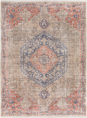 Eclipse EPE-2302 Traditional Polyester Rug EPE2302-5373 Denim, Burnt Orange, Peach, Taupe, Beige, Cream, Medium Gray 100% Polyester 5'3" x 7'3"