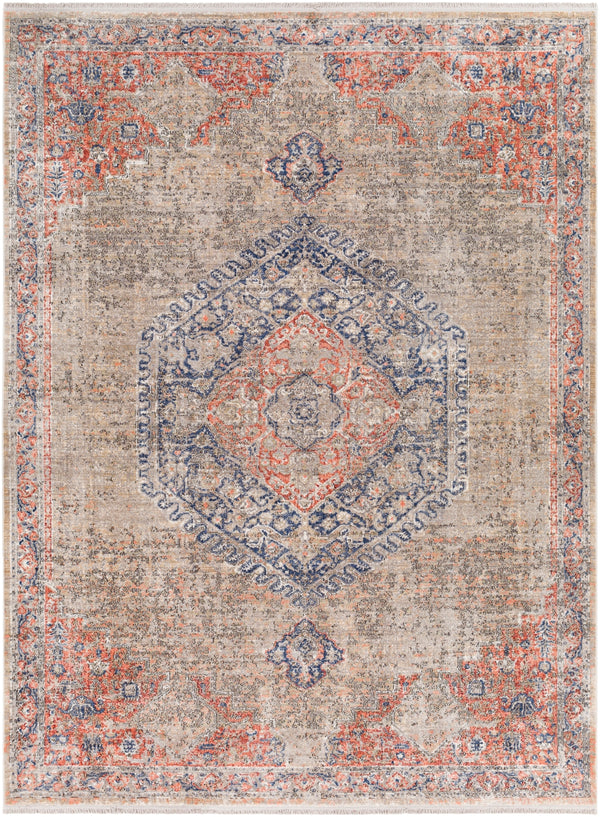 Eclipse EPE-2302 Traditional Polyester Rug EPE2302-5373 Denim, Burnt Orange, Peach, Taupe, Beige, Cream, Medium Gray 100% Polyester 5'3" x 7'3"