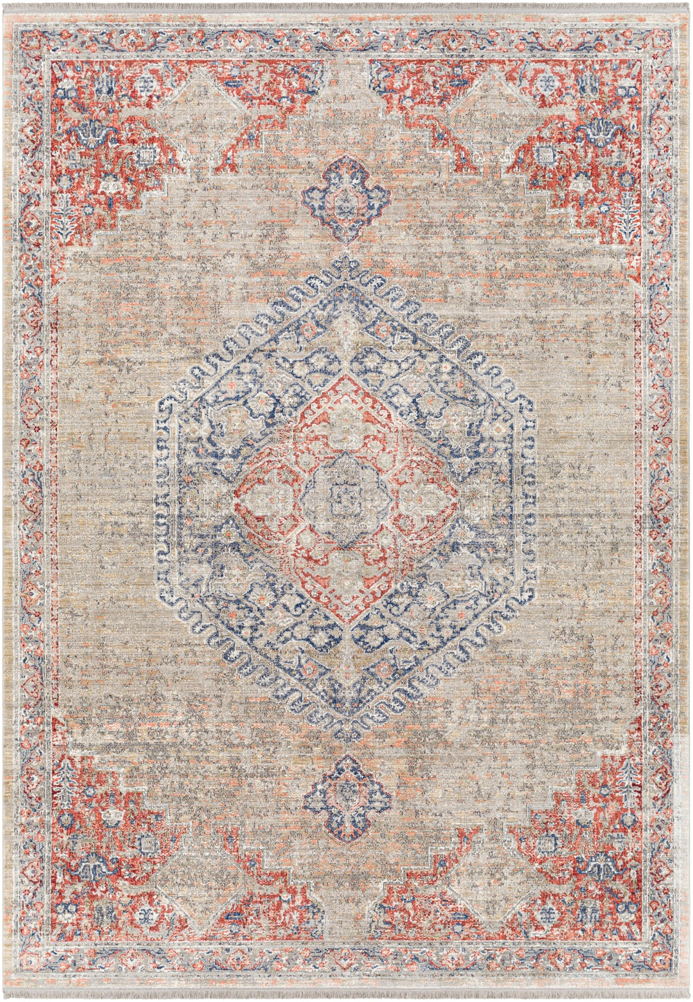 Eclipse EPE-2302 Traditional Polyester Rug EPE2302-9123 Denim, Burnt Orange, Peach, Taupe, Beige, Cream, Medium Gray 100% Polyester 9' x 12'3"