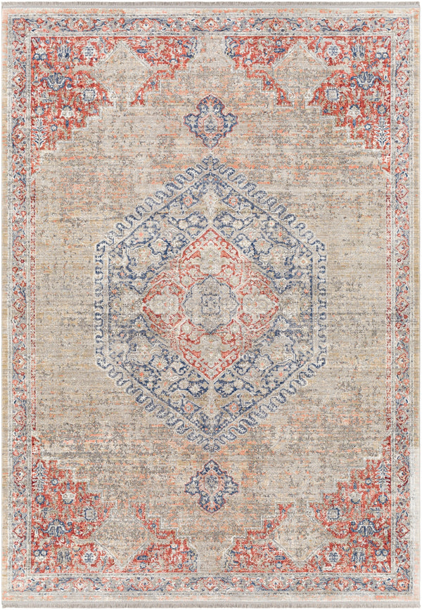 Eclipse EPE-2302 Traditional Polyester Rug EPE2302-9123 Denim, Burnt Orange, Peach, Taupe, Beige, Cream, Medium Gray 100% Polyester 9' x 12'3"