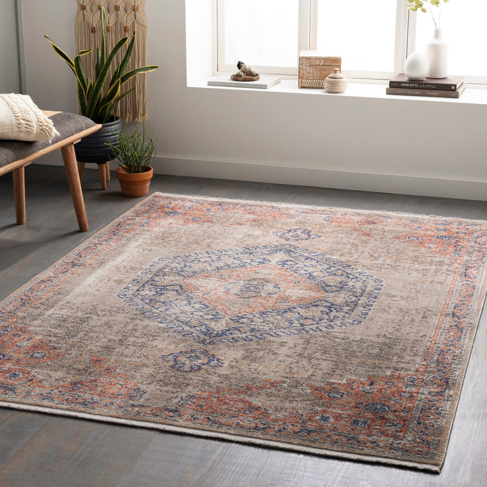 Eclipse EPE-2302 Traditional Polyester Rug EPE2302-9123 Denim, Burnt Orange, Peach, Taupe, Beige, Cream, Medium Gray 100% Polyester 9' x 12'3"