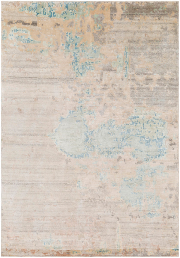 Ephemeral EPH-1000 Modern Viscose, Wool Rug EPH1000-913 Sky Blue, Seafoam, Butter, Beige, Charcoal, Cream 50% Viscose, 50% Wool 9' x 13'