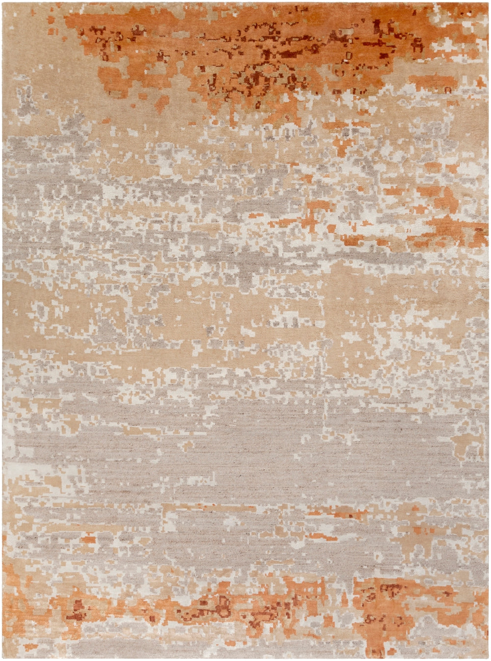 Ephemeral EPH-1001 Modern Viscose, Wool Rug EPH1001-913 Burnt Orange, Peach, Wheat, Light Gray, Bright Yellow, Cream 50% Viscose, 50% Wool 9' x 13'